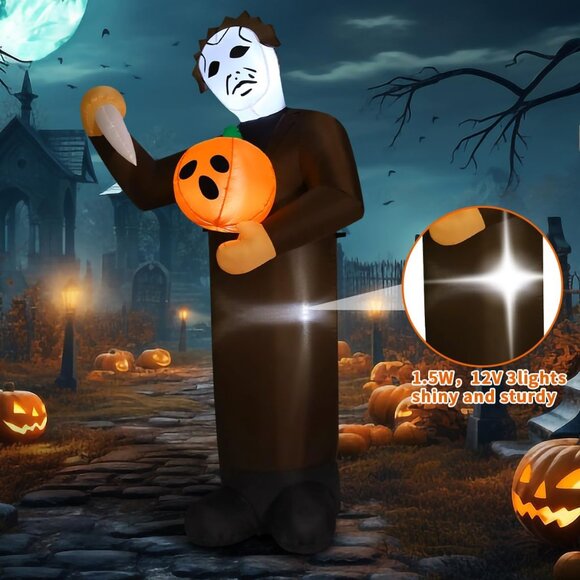 6FT Scary Pumpkin Killer Halloween Blow Up Inflatable Decorations with LED Light - Picture 7 of 10
